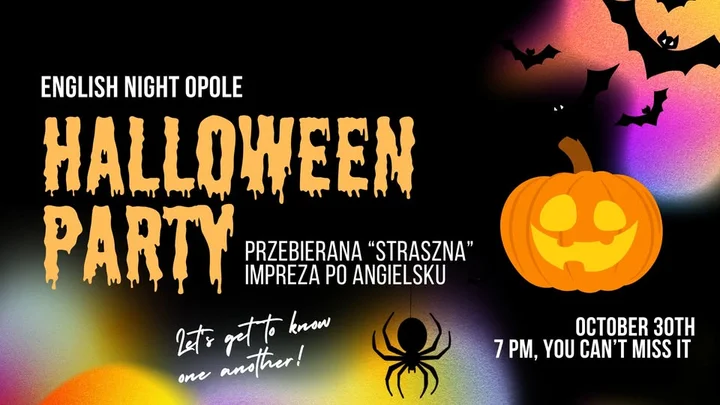 Grafika promocyjna wydarzenia Opole English Night (Wieczór po angielsku) — Impreza Halloween, 30 października 2025