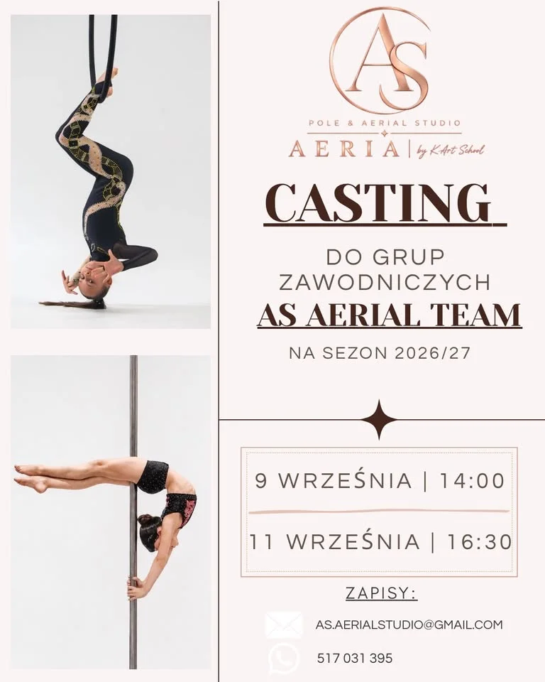 Grafika promocyjna wydarzenia CASTING DO GRUP ZAWODNICZYCH AS AERIAL TEAM w Opolu