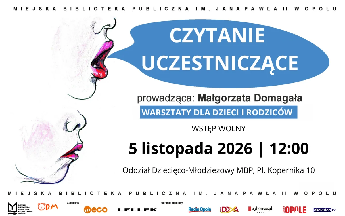 Grafika promocyjna wydarzenia Czytanie uczestniczące – warsztaty z Małgorzatą Domagałą
