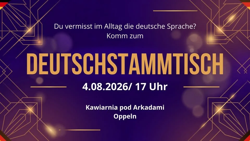 Grafika promocyjna wydarzenia DEUTSCHSTAMMTISCH in Oppeln! – rozmowy po niemiecku