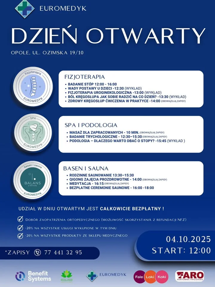 Obrazek przedstawia grafikę promocyjną wydarzenia Dzień otwarty w Euromedyk Opole — bezpłatne konsultacje, warsztaty i strefy relaksu