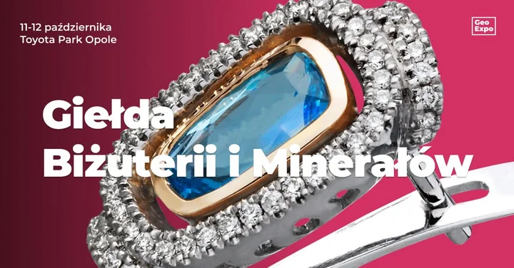 Obrazek przedstawia grafikę promocyjną wydarzenia Giełda biżuterii, minerałów i skamieniałości w Opolu