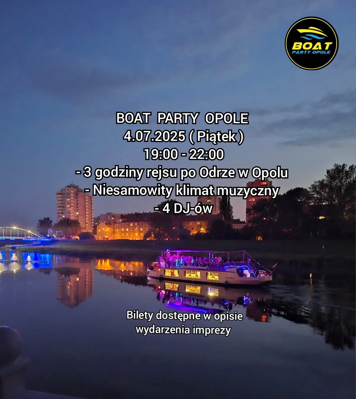 Grafika promocyjna wydarzenia Letni rejs muzyczny na Odrze w Opolu