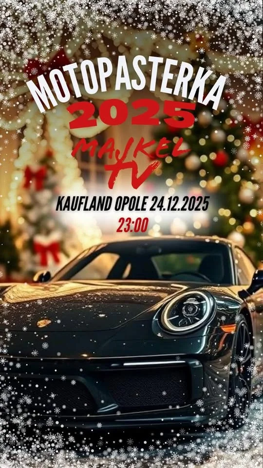 Grafika promocyjna wydarzenia MOTOPASTERKA Opole 2025 — nocna motoryzacyjna wigilia w Opolu