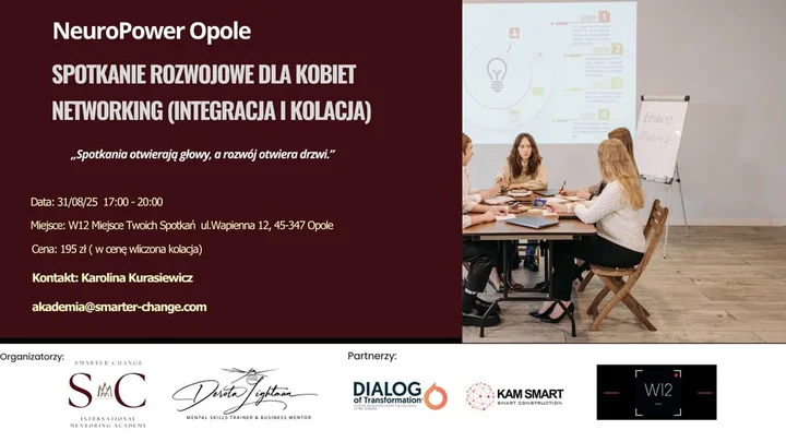 Obrazek przedstawia grafikę promocyjną wydarzenia Wieczór rozwojowy i kolacja dla kobiet w Opolu