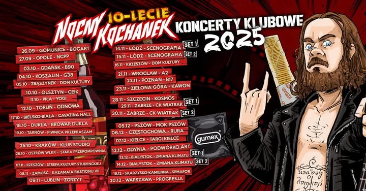 Obrazek przedstawia grafikę promocyjną wydarzenia Koncert Nocny Kochanek w Opolu — klubowe świętowanie 10-lecia