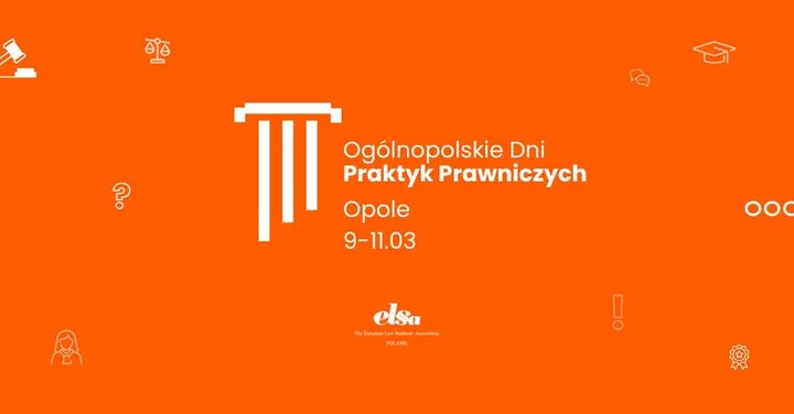 Grafika promocyjna wydarzenia Ogólnopolskie Dni Praktyk Prawniczych 2026 w Opolu — praktyczne warsztaty i spotkania z praktykami