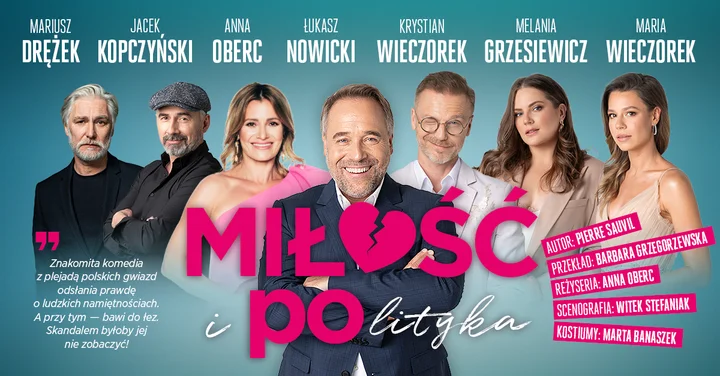 Grafika promocyjna wydarzenia Opole: „Miłość i polityka” — komedia polityczna w Filharmonii Opolskiej