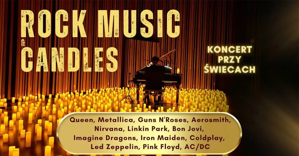 Grafika promocyjna wydarzenia Piano Best Covers: Rock Music & Candles w Opolu. Rockowe hity w blasku świec