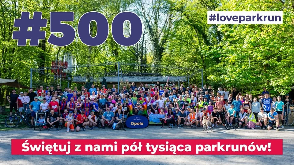 Grafika promocyjna wydarzenia parkrun Opole #500: jubileuszowa Wielka Pięćsetka na Wyspie Bolko