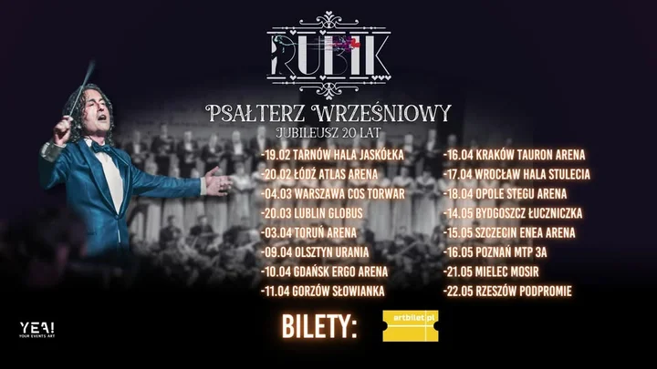 Grafika promocyjna wydarzenia Piotr Rubik „Psałterz wrześniowy” w Opolu – jubileuszowy koncert w Stegu Arenie