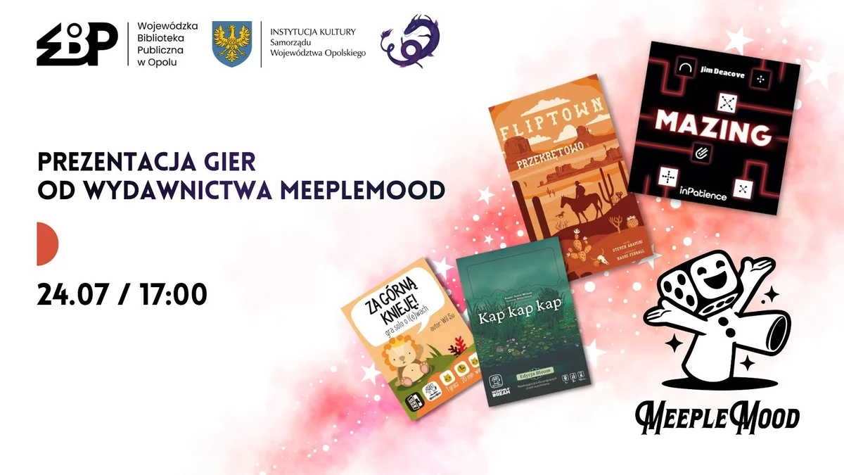 Grafika promocyjna wydarzenia Prezentacja Gier od Wydawnictwa MeepleMood w Opolu