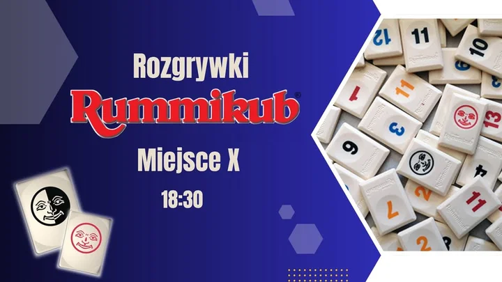 Obrazek przedstawia grafikę promocyjną wydarzenia Wieczór gier Rummikub w Opolu