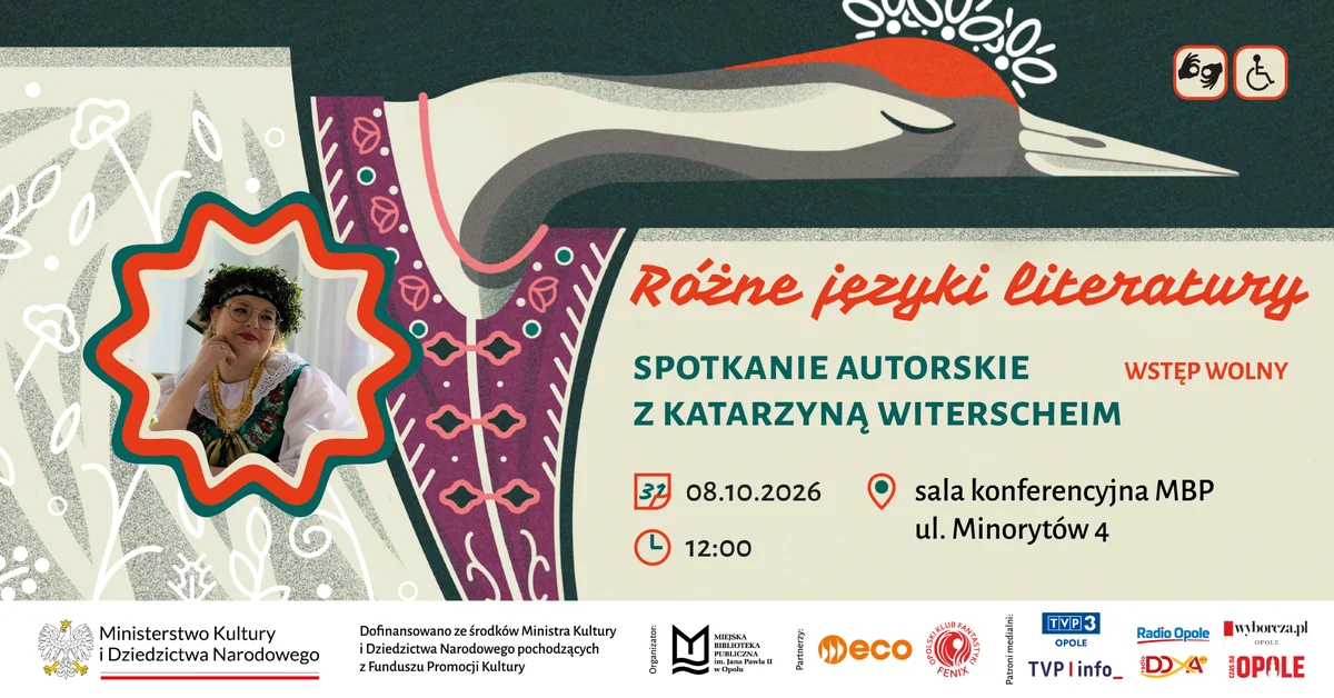 Grafika promocyjna wydarzenia RÓŻNE JĘZYKI LITERATURY – spotkanie autorskie z Katarzyną Witerscheim