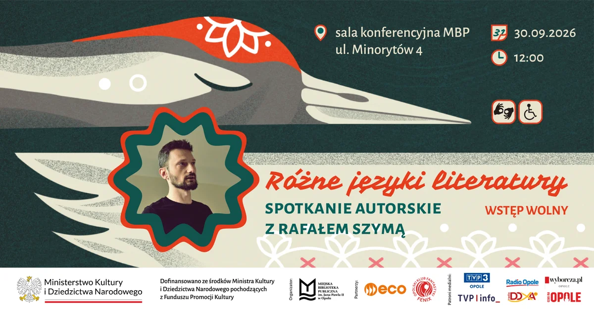 Grafika promocyjna wydarzenia Różne języki literatury – spotkanie z Rafałem Szymą