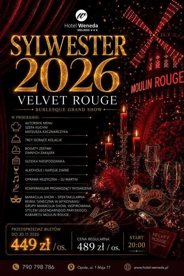 Grafika promocyjna wydarzenia SYLWESTER 2026 w Hotelu Weneda – Opole