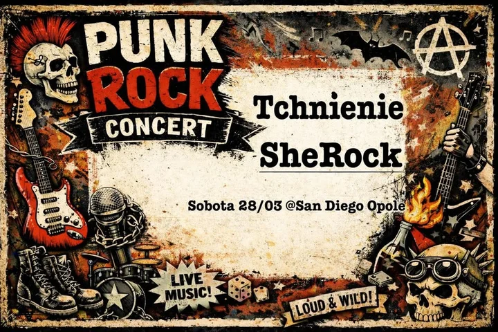 Grafika promocyjna wydarzenia Tchnienie + SheRocky w San Diego Opole — koncert rockowo-metalowy na żywo