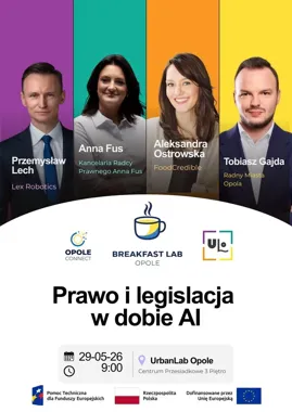 Grafika promocyjna wydarzenia Breakfast Lab Opole vol. 5: prawo i legislacja w dobie AI