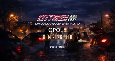 Grafika promocyjna wydarzenia CITYRAID Opole: samochodowa gra orientacyjna z nagrodami