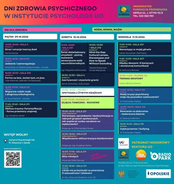 Grafika promocyjna wydarzenia Dni Zdrowia Psychicznego w Instytucie Psychologii UO