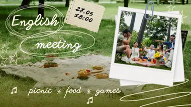 Grafika promocyjna wydarzenia English meeting w Opolu: plenerowe spotkanie po angielsku na Wyspie Bolko