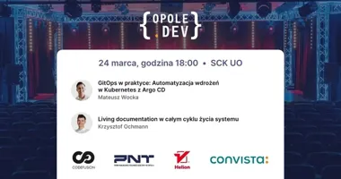 Grafika promocyjna wydarzenia opole.dev #13 — GitOps i „living documentation” w praktyce