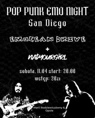 Grafika promocyjna wydarzenia Pop Punk Emo Night w Opolu: emocean drive i natyourgirl