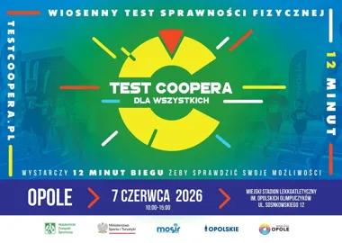Grafika promocyjna wydarzenia Test Coopera dla Wszystkich 2026 Wiosna w Opolu – sportowy sprawdzian formy