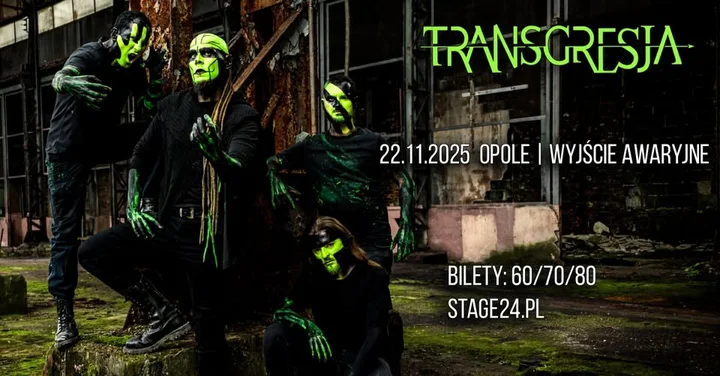 Obrazek przedstawia grafikę promocyjną wydarzenia Koncert zespołu Transgresja w klubie Wyjście Awaryjne w Opolu