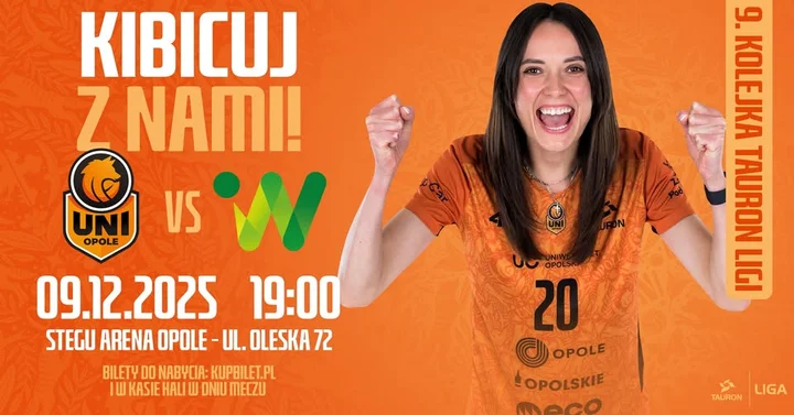 Grafika promocyjna wydarzenia UNI Opole vs #Volley Wrocław — mecz 9. kolejki TAURON Ligi w Opolu