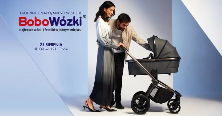 Obrazek przedstawia grafikę promocyjną wydarzenia Prezentacja wózków MUUVO w sklepie BoboWózki w Opolu