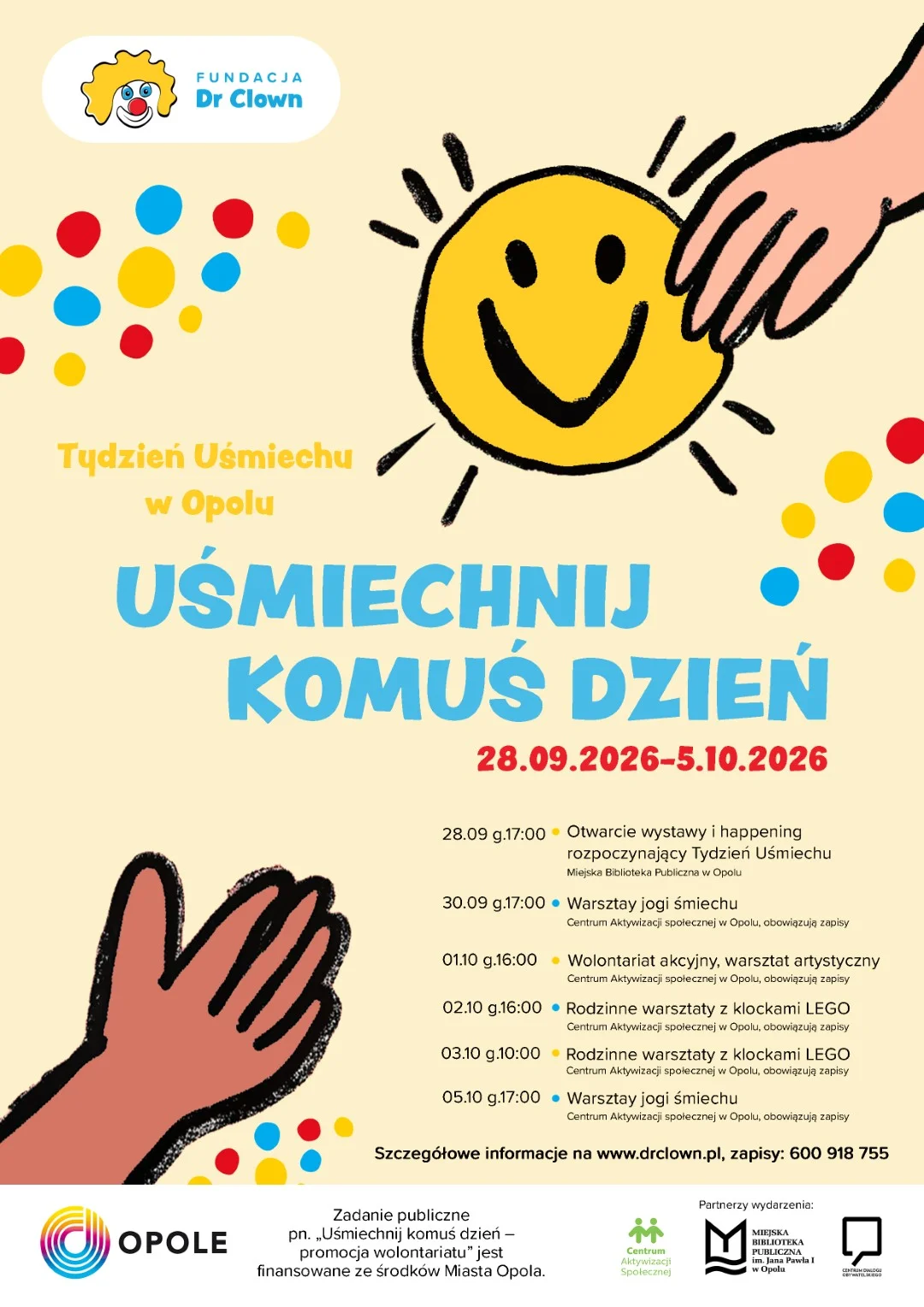 Grafika promocyjna wydarzenia „Uśmiechnij komuś dzień” – wystawa, która zachęca do działania!