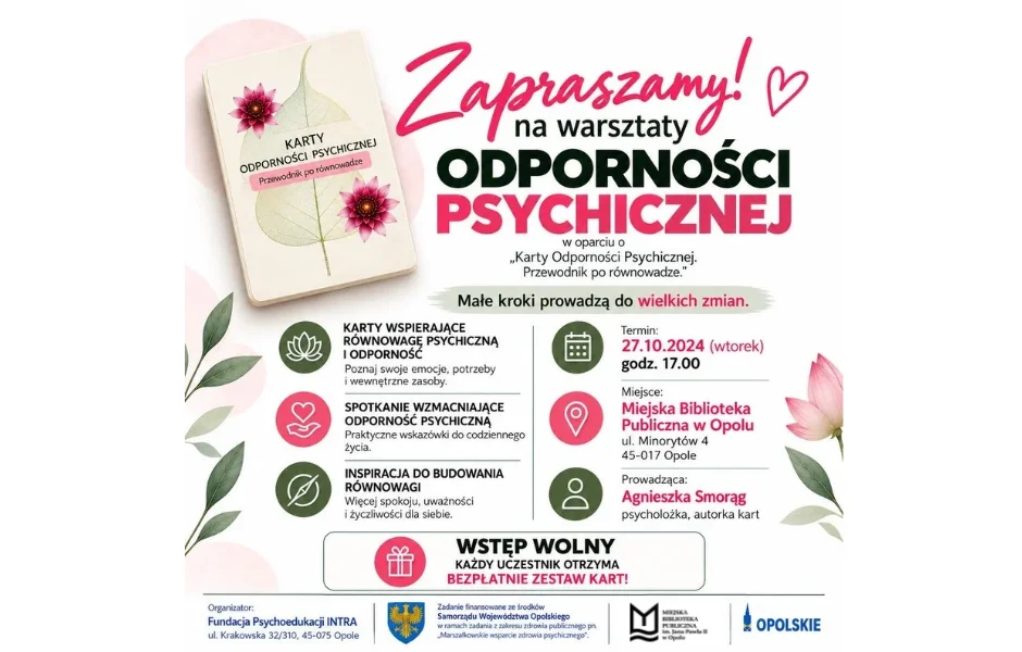 Grafika promocyjna wydarzenia Warsztaty odporności psychicznej