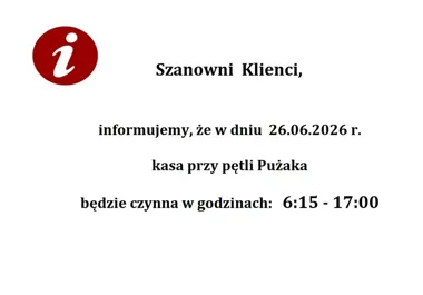 Kasa Pużaka pracuje inaczej. MZK opublikował krótki komunikat