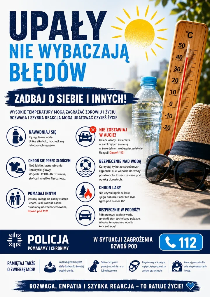 Upał zagraża nie tylko ludziom - Policja ostrzega przed tragedią