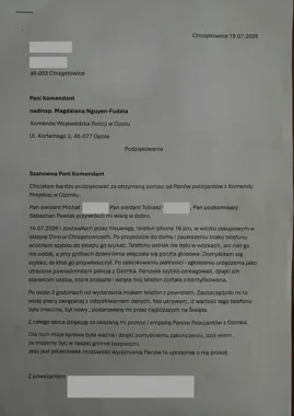 Skradziony telefon szybko wrócił do właścicielki. Policjanci otrzymali podziękowania