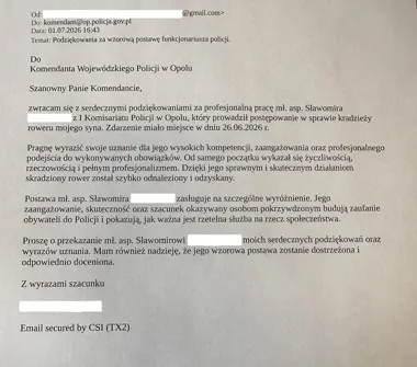 Zwykła kradzież, szybki finał - ojciec podziękował opolskiej policji